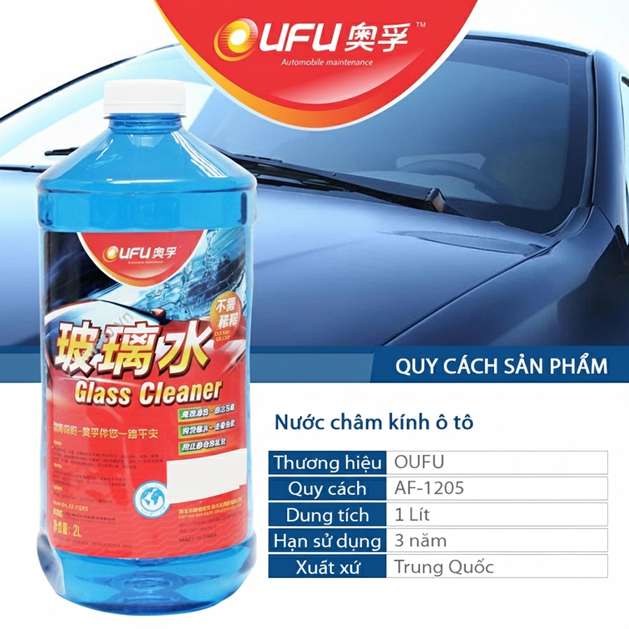 Nước Châm Gạt Kính Ô Tô OUFU AF-1205 2L Phù Hợp Cho Nhiều Dòng Xe Ô Tô Xe Hơi Xe Tải Không Cần Pha Loãng