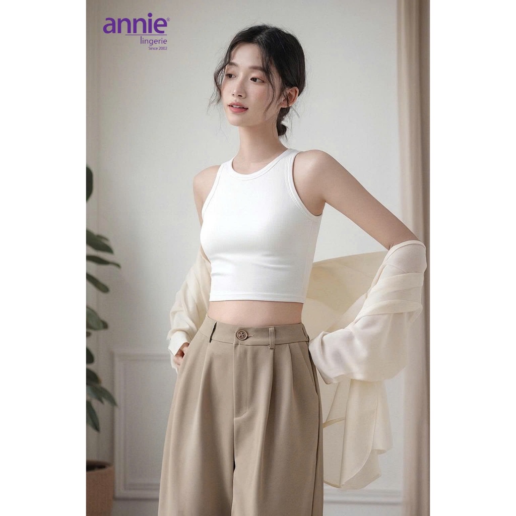 Áo croptop annie AL 6071 3 lỗ sát nách kèm mút độn vải thun cotton mềm mịn co giãn