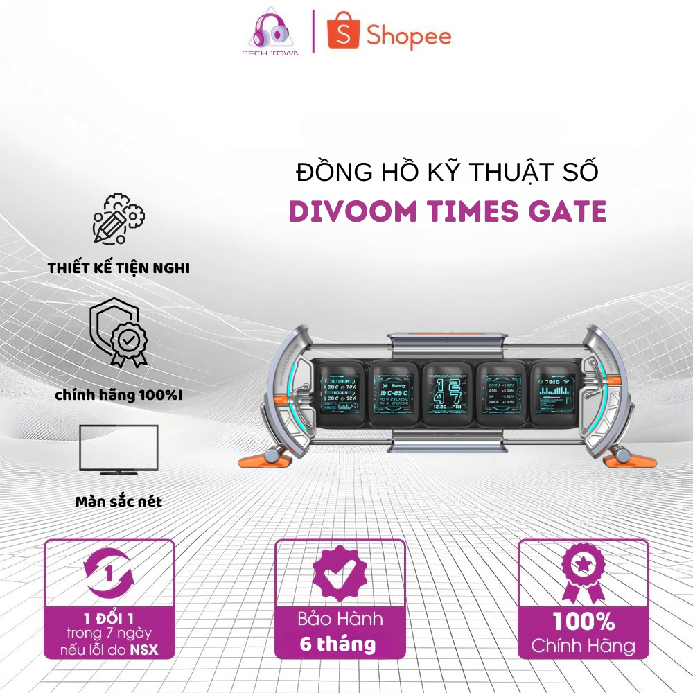 Đồng Hồ Kỹ Thuật Số Divoom Times Gate – Màn Hình LED Pixel, Hiển Thị ...