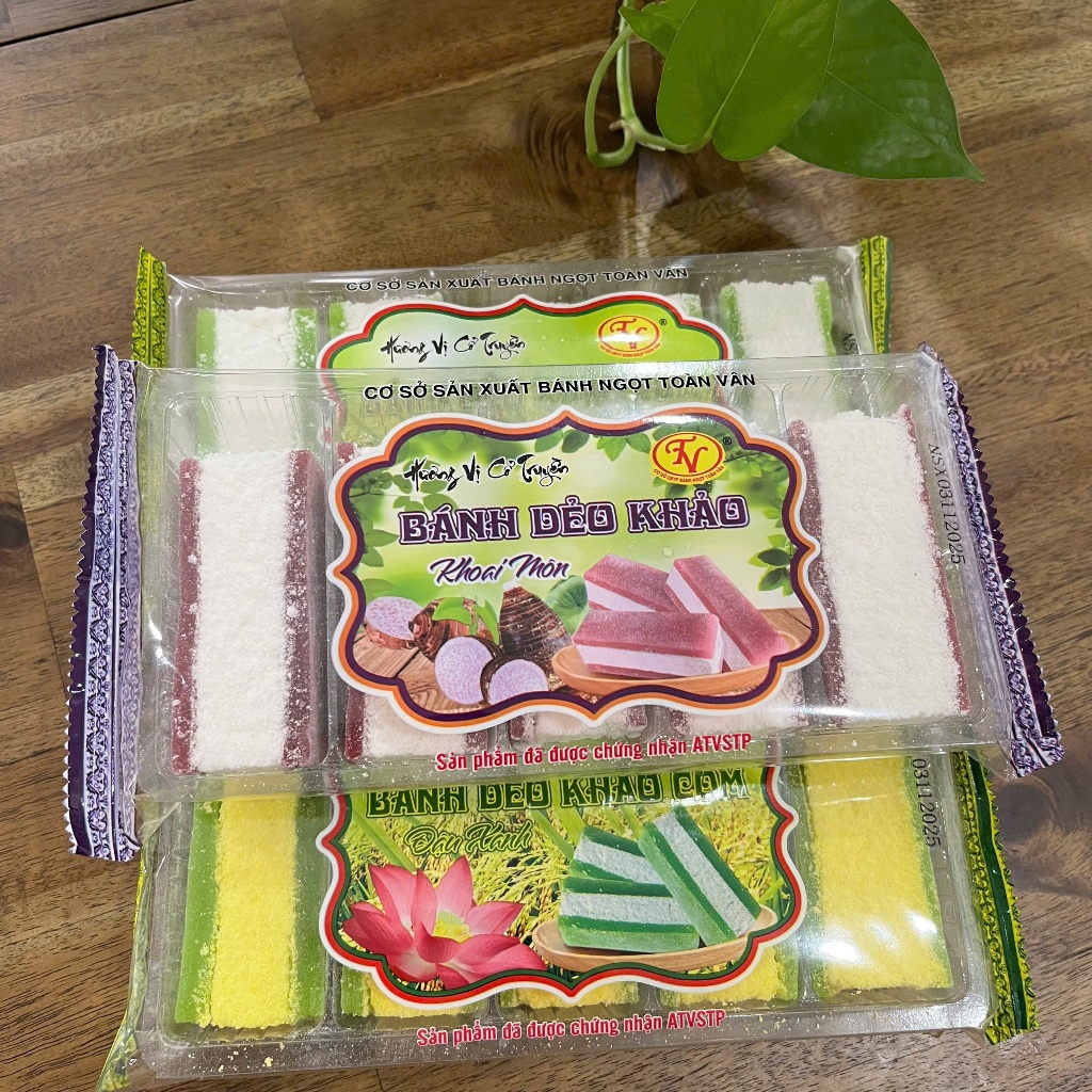 Set 5 Gói Bánh Khảo Dẻo Cốm/ Đậu Xanh/ Khoai Môn Gói 210Gr - Đặc Sản Cổ Truyền - Đảm Bảo ATVSTP