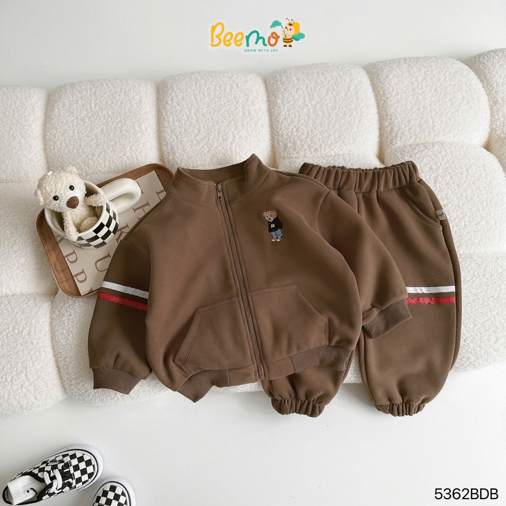 [Chính hãng Beemo] Bộ khoác nỉ thêu gấu Beemo, set bộ nỉ khoá sành điệu, cá tính unisex 5362bdb