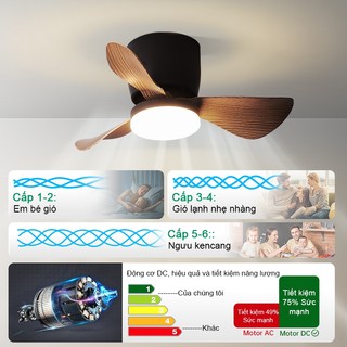 Quạt trần nhỏ cho phòng ngủ nhà Quạt trần phòng khách bếp phòng làm việc có 3 màu đèn kèm điều khiển từ xa