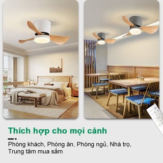 Quạt trần nhỏ cho phòng ngủ nhà Quạt trần phòng khách bếp phòng làm việc có 3 màu đèn kèm điều khiển từ xa