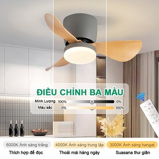 Quạt trần nhỏ cho phòng ngủ nhà Quạt trần phòng khách bếp phòng làm việc có 3 màu đèn kèm điều khiển từ xa