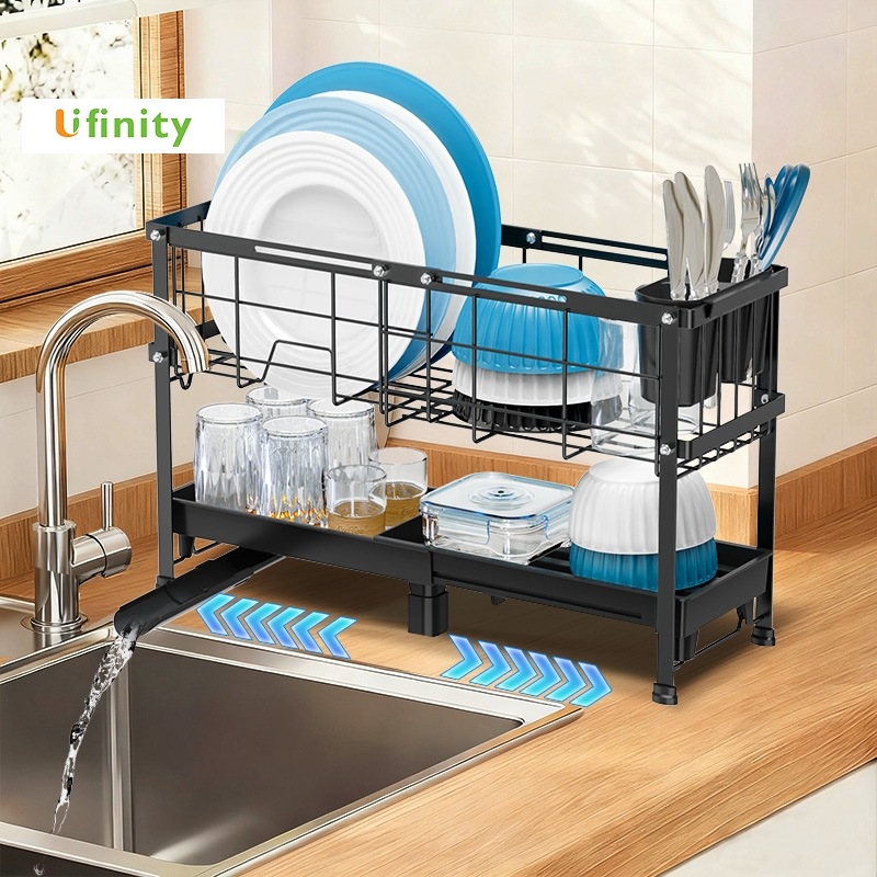 Lifinity Giá Để Bát Đĩa 2 Tầng Thông Minh Co Giãn Linh Hoạt - Khay Hứng Nước, Giá Đũa Thìa Đầy Đủ Phụ Kiện