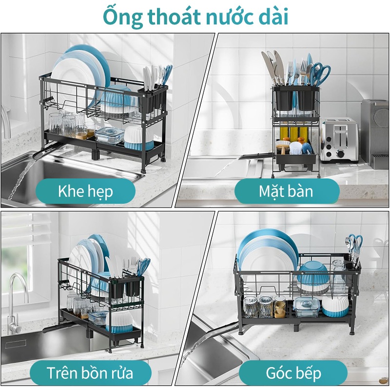 Lifinity Giá Để Bát Đĩa 2 Tầng Thông Minh Co Giãn Linh Hoạt - Khay Hứng Nước, Giá Đũa Thìa Đầy Đủ Phụ Kiện