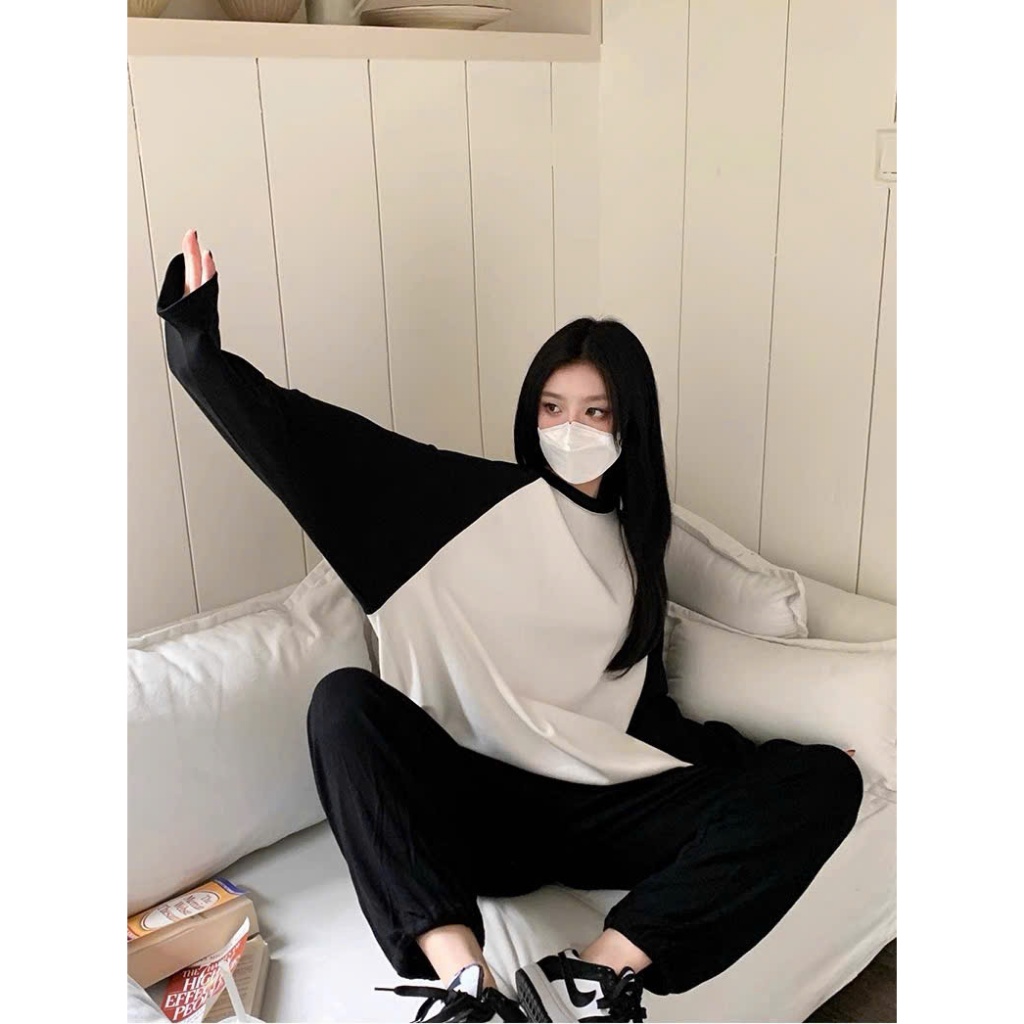 ÁO TAY DÀI RAGLAN TRƠN PHỐI MÀU XINH ĐẸP CHẤT COTTON ÁO CẶP ĐÔI UNISEX NAM NỮ