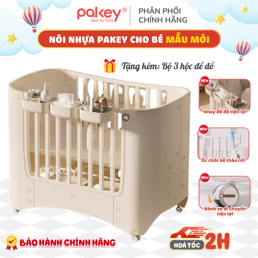 [NEW] Nôi Cũi Nhựa Cao Cấp Cho Bé, Nôi Nhựa Đa Năng 3 Mức Điều Chỉnh Độ Cao Tiện Lợi Tặng Kèm 3 Khay Đựng Đồ Cho Bé