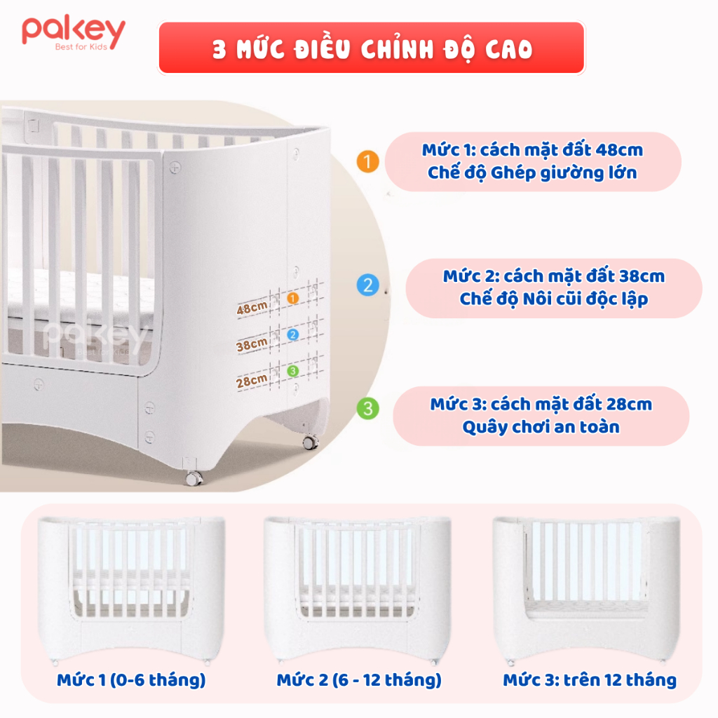 [NEW] Nôi Cũi Nhựa Cao Cấp Cho Bé, Nôi Nhựa Đa Năng 3 Mức Điều Chỉnh Độ Cao Tiện Lợi Tặng Kèm 3 Khay Đựng Đồ Cho Bé
