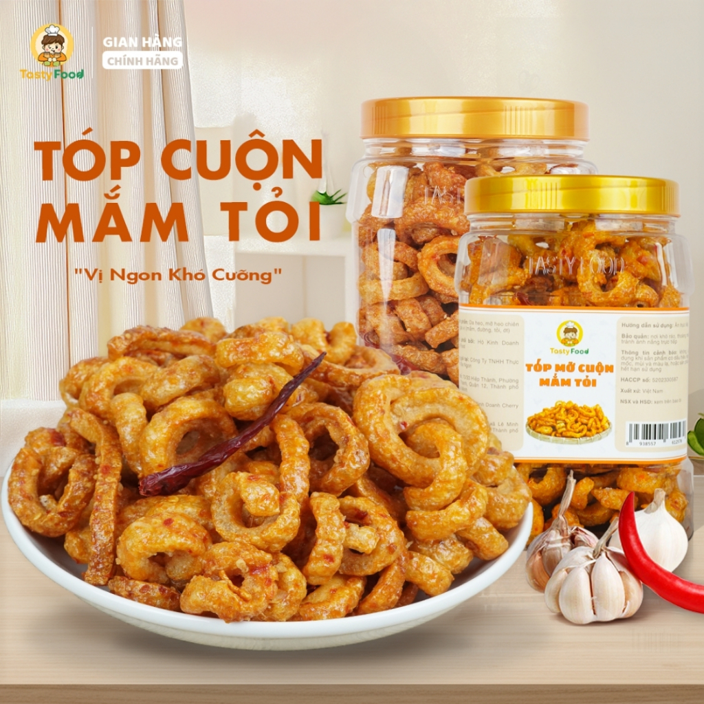 Tóp mỡ cuộn mắm tỏi Tasty Food - Hũ vuông 400g