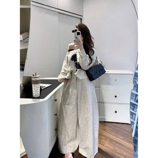 Quần dạ hoa nhí lót lông dáng xuông baggy rộng cạp chun sau # #8980