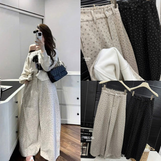 Quần dạ hoa nhí lót lông dáng xuông baggy rộng cạp chun sau # #8980
