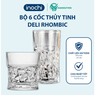 Bộ 6 cốc thủy tinh Rhombic Deli cao cấp vân kim cương dùng cho bàn tiệc, gia đình sang trọng