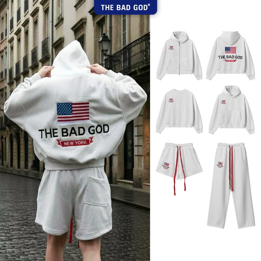 [NEW ARRIVAL ] Set Bộ Nam Nữ The Bad God New York Nỉ Nhung Áo Hoodie Chất Liệu Nỉ Nhung Họa Tiết Thêu Form Boxy