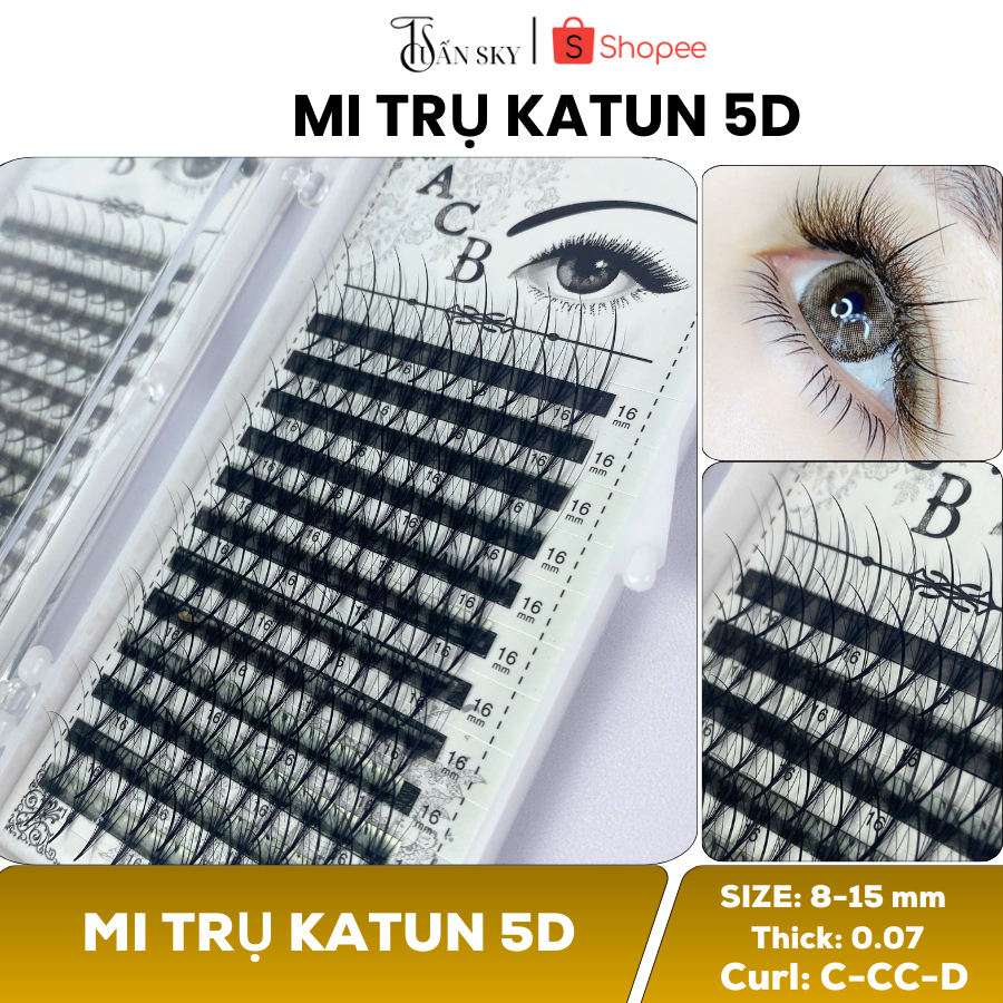 Mi khay, mi trụ Katun-Wispy 5D, dày 0.07, cong C-CC-D, Lông Mi Nhân Tạo, Dụng cụ nối mi TUẤN SKY