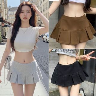 Chân váy ngắn xếp ly chất nỉ hai da form chữ a tôn dáng nhẹ nhàng màu nâu đen xám VANISA CT480