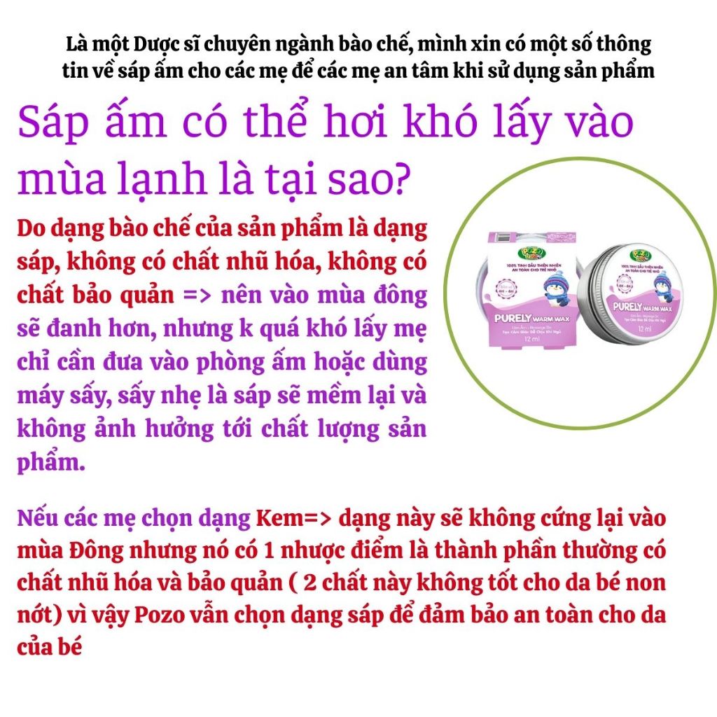 Sáp Giữ Ấm Pozo an toàn cho bé tránh cảm - giữ ấm mùa đông,bé nằm điều hoà lọ 12ml  Pozokid - Perely Warmx Wax