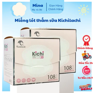 Miếng lót thấm sữa, Lót thấm sữa Kichilachi 108 miếng dán thấm sữa mỏng, thấm, chống tràn -Minababy