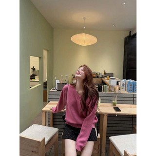LOU BAE| (HÀNG QC SẴN) Áo Len Nữ Tay Dài Cổ Tim Form Vừa