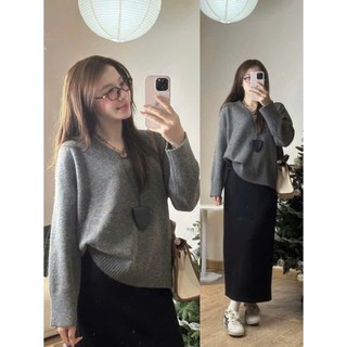 LOU BAE| (HÀNG QC SẴN) Áo Len Nữ Tay Dài Cổ Tim Form Vừa