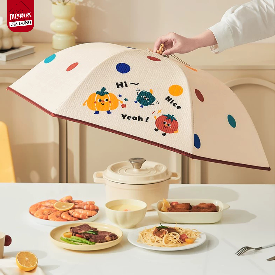 Lồng Bàn Hoạt Hình Dễ Thương Gấp Gọn, Lồng Đậy Thức Ăn Chống Côn Trùng, Dễ Gấp Mở