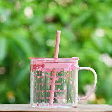 Cốc thủy tinh Blossom Sakura Deli 500ml cao cấp chịu nhiệt thiết kế dày dặn dùng cho đồ nóng lạnh