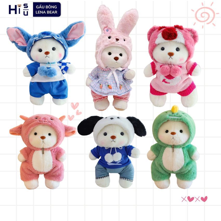 Gấu Bông Lena Bear Phối Đồ CosPlay Nhân Vật Stitch Thỏ Lotso Cún Cừu Đáng Yêu Quà Tặng Cho Bạn Gái,Trẻ Em Ngày Sinh Nhật