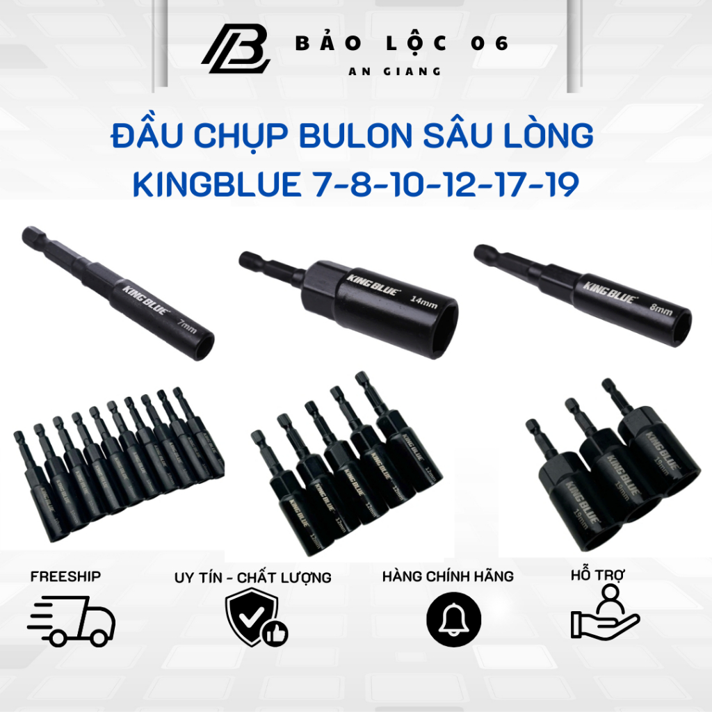 KingBlue Đầu Chụp Bulon Sâu Lòng 7-8-10-12-17-19 Thép CR-V Cao Cấp Đa Dạng Kích Thước