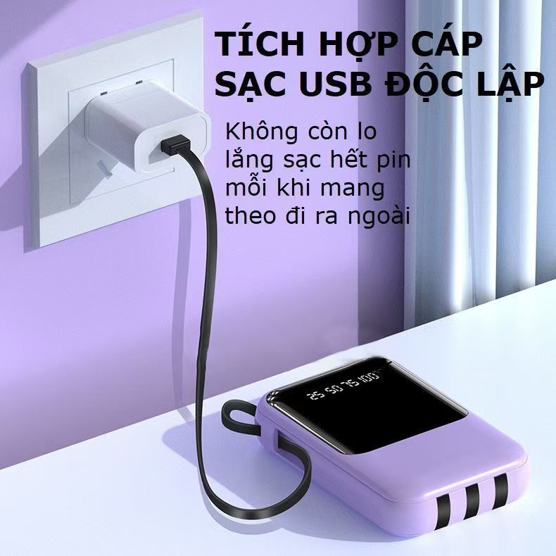 Pin sạc dự phòng 20000mah 10000mAh Sạc nhanh Pin Mini dung lượng lớn, được trang bị cáp sạc Thích hợp cho nhiều điện tho