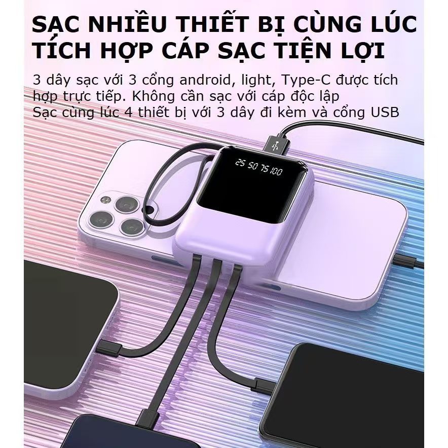 Pin sạc dự phòng 20000mah 10000mAh Sạc nhanh Pin Mini dung lượng lớn, được trang bị cáp sạc Thích hợp cho nhiều điện tho