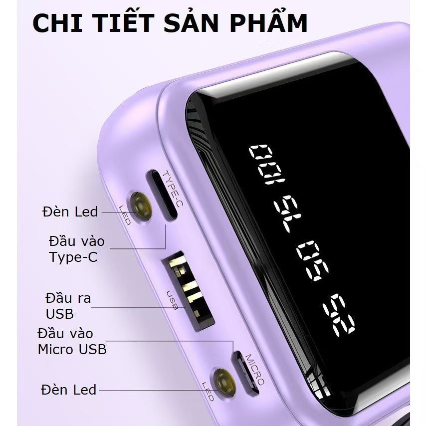 Pin sạc dự phòng 20000mah 10000mAh Sạc nhanh Pin Mini dung lượng lớn, được trang bị cáp sạc Thích hợp cho nhiều điện tho