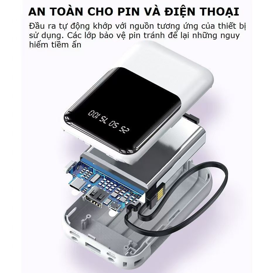 Pin sạc dự phòng 20000mah 10000mAh Sạc nhanh Pin Mini dung lượng lớn, được trang bị cáp sạc Thích hợp cho nhiều điện tho