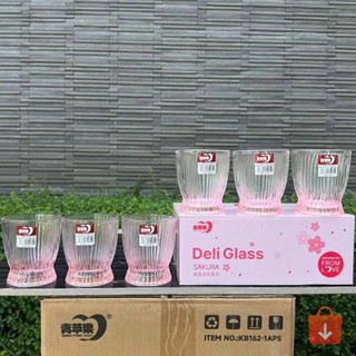 Bộ 6 cốc thủy tinh Sakura Deli cao cấp vân sóng dọc trong suốt bền đẹp phù hợp mọi không gian sử dụng