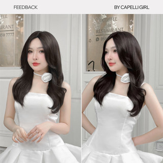 Tóc Giả Nguyên Đầu Siêu Da Lưới Lace CAPELLI Xoăn Lơi Mái Bay Màu Trầm 45cm Amy Premium Wig