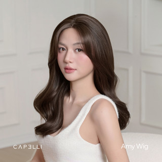 Tóc Giả Nguyên Đầu Siêu Da Lưới Lace CAPELLI Xoăn Lơi Mái Bay Màu Trầm 45cm Amy Premium Wig