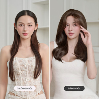 Tóc Giả Nguyên Đầu Siêu Da Lưới Lace CAPELLI Xoăn Lơi Mái Bay Màu Trầm 45cm Amy Premium Wig