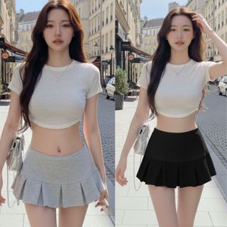 Chân váy ngắn nỉ hai da xếp ly phong cách hàn quốc trẻ trung tinh tế màu nâu đen xám VANISA CT480