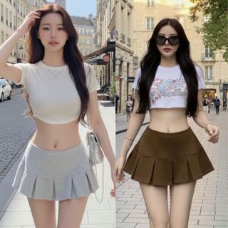 Chân váy nỉ hai da xếp ly dáng ngắn xinh xắn 3 màu cơ bản xám đen nâu dễ phối đồ VANISA CT480