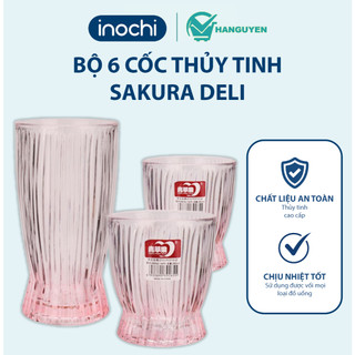 Bộ 6 cốc thủy tinh Sakura Deli cao cấp vân sóng dọc trong suốt bền đẹp phù hợp mọi không gian sử dụng