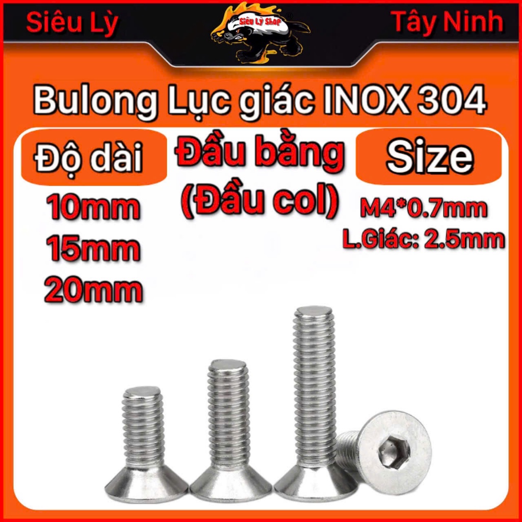 Set 10 con Bulong lục giác INOX 304 - Đầu bằng (Đầu CoL) - REN M4*0.7mm ...
