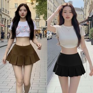 Chân váy ngắn xếp ly chất nỉ hai da form gọn gàng màu nâu đen xám trẻ trung năng động VANISA CT480