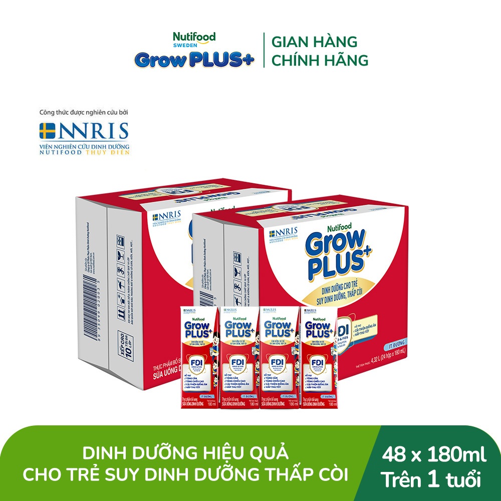 [Livestream Lucie] Thùng SBPS Nutifood GrowPLUS+ ít đường Suy Dinh Dưỡng - (48 hộp x 180ml) (Bao bì tuỳ lô hàng)