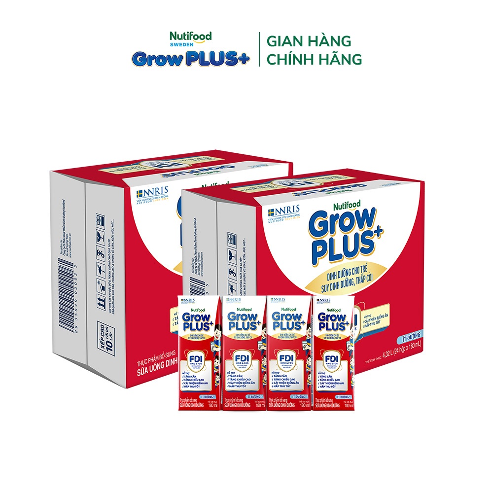 [Livestream Lucie] Thùng SBPS Nutifood GrowPLUS+ ít đường Suy Dinh Dưỡng - (48 hộp x 180ml) (Bao bì tuỳ lô hàng)
