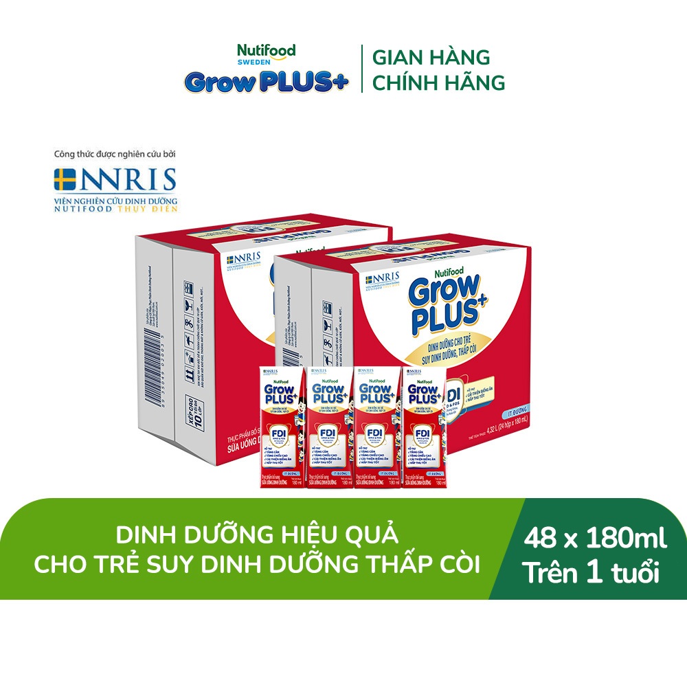 [Livestream Lucie] Thùng SBPS Nutifood GrowPLUS+ ít đường Suy Dinh Dưỡng - (48 hộp x 180ml) (Bao bì tuỳ lô hàng)