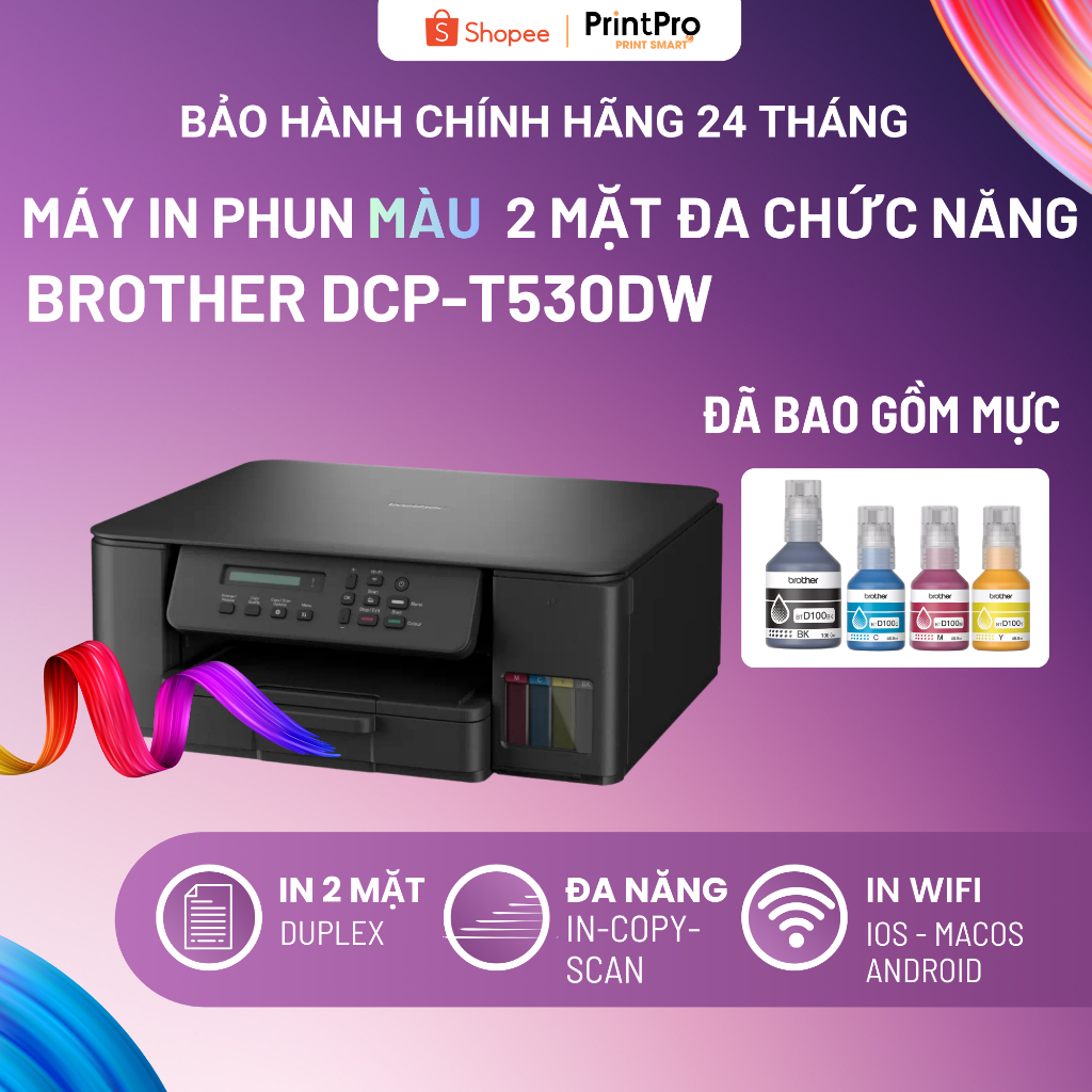 Máy in màu đa năng Brother DCP-T530DW (In/Scan/Copy) - In đảo mặt - Kết nối Wifi