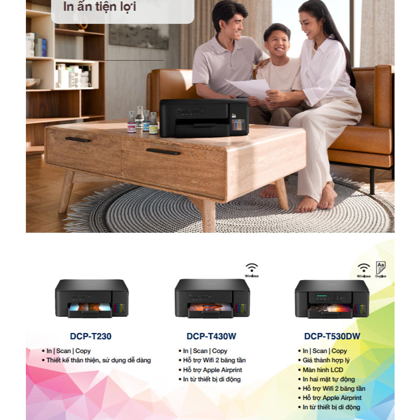Máy in màu đa năng Brother DCP-T530DW (In/Scan/Copy) - In đảo mặt - Kết nối Wifi