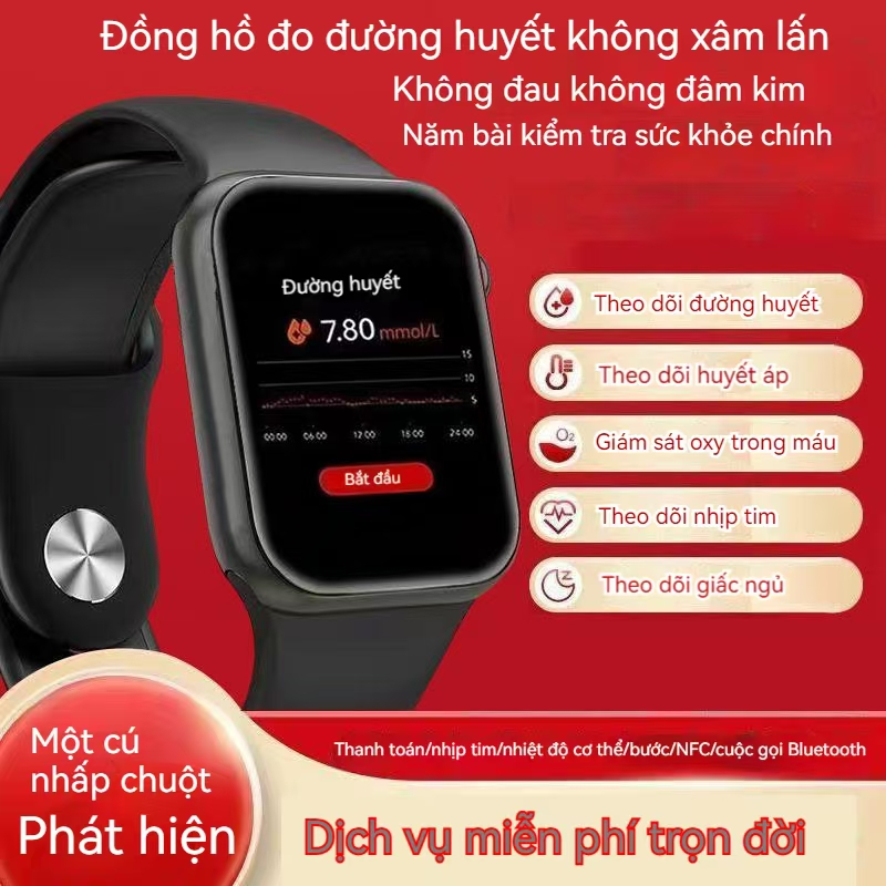 Đồng hồ thông minh, máy theo dõi đường huyết, huyết áp, oxy trong máu, nhịp tim và điện tâm đồ, gọi điện qua Bluetooth
