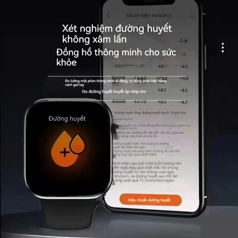 Đồng hồ thông minh, máy theo dõi đường huyết, huyết áp, oxy trong máu, nhịp tim và điện tâm đồ, gọi điện qua Bluetooth