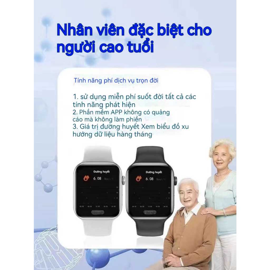 Đồng hồ thông minh, máy theo dõi đường huyết, huyết áp, oxy trong máu, nhịp tim và điện tâm đồ, gọi điện qua Bluetooth