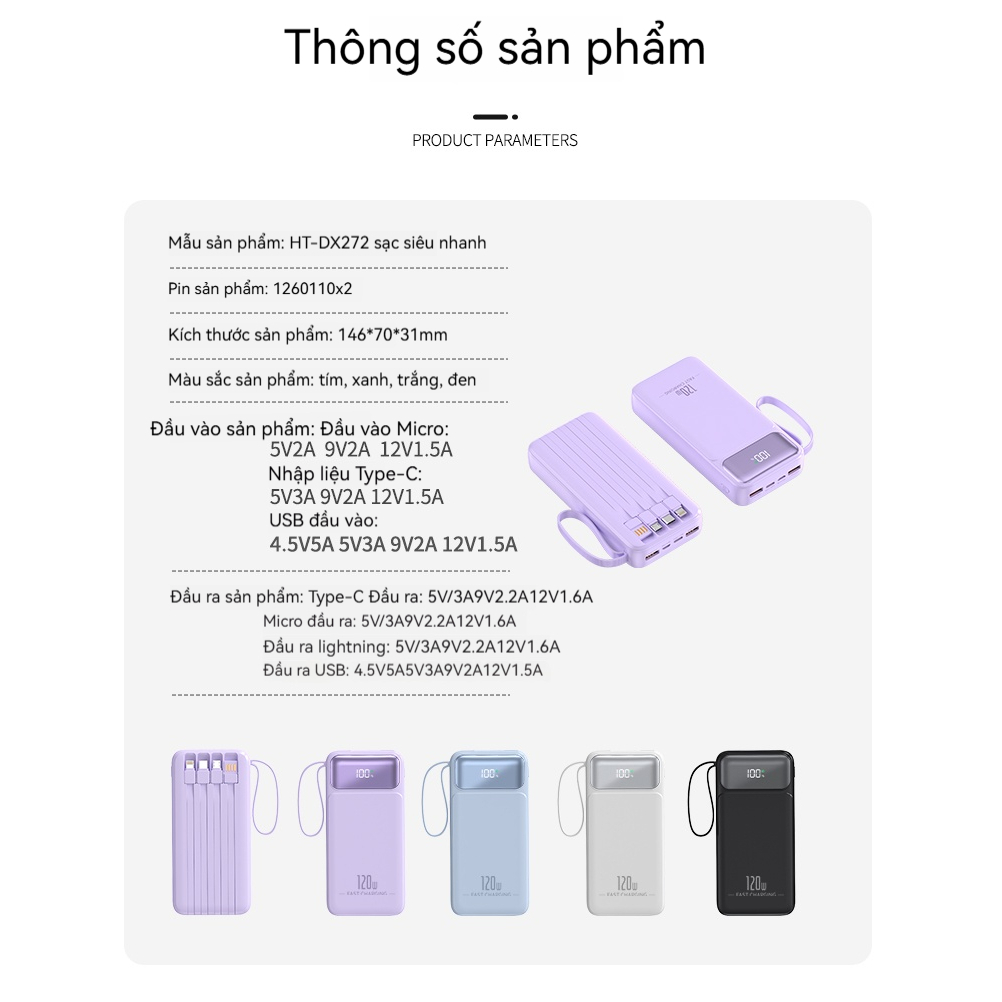 Sạc dự phòng, dung lượng 20000Mah 30000Mah, phù hợp với mọi loại điện thoại di động, sạc siêu nhanh 120W
